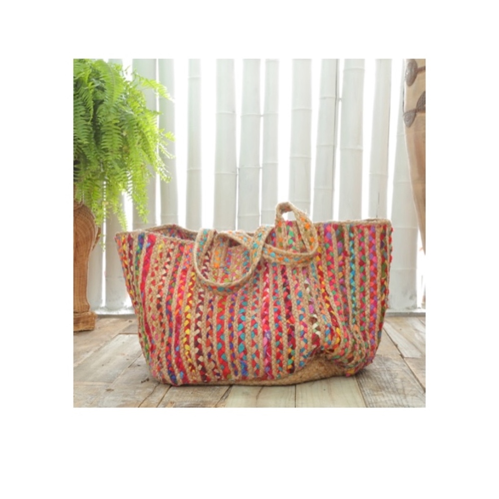 Multicolor Woven Tote Bag - Beach & Market Carryall